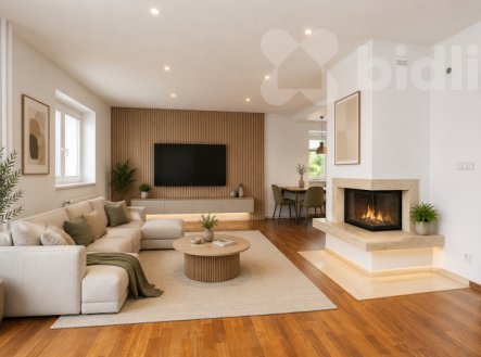 Vizualizace zařízení obývacího pokoje | Prodej - dům/vila, 181 m²