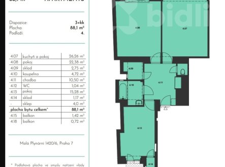 Pronájem bytu, 3+kk, 92 m²