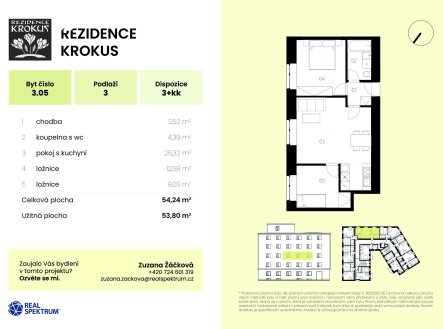 Prodej bytu, 3+kk, 54 m²