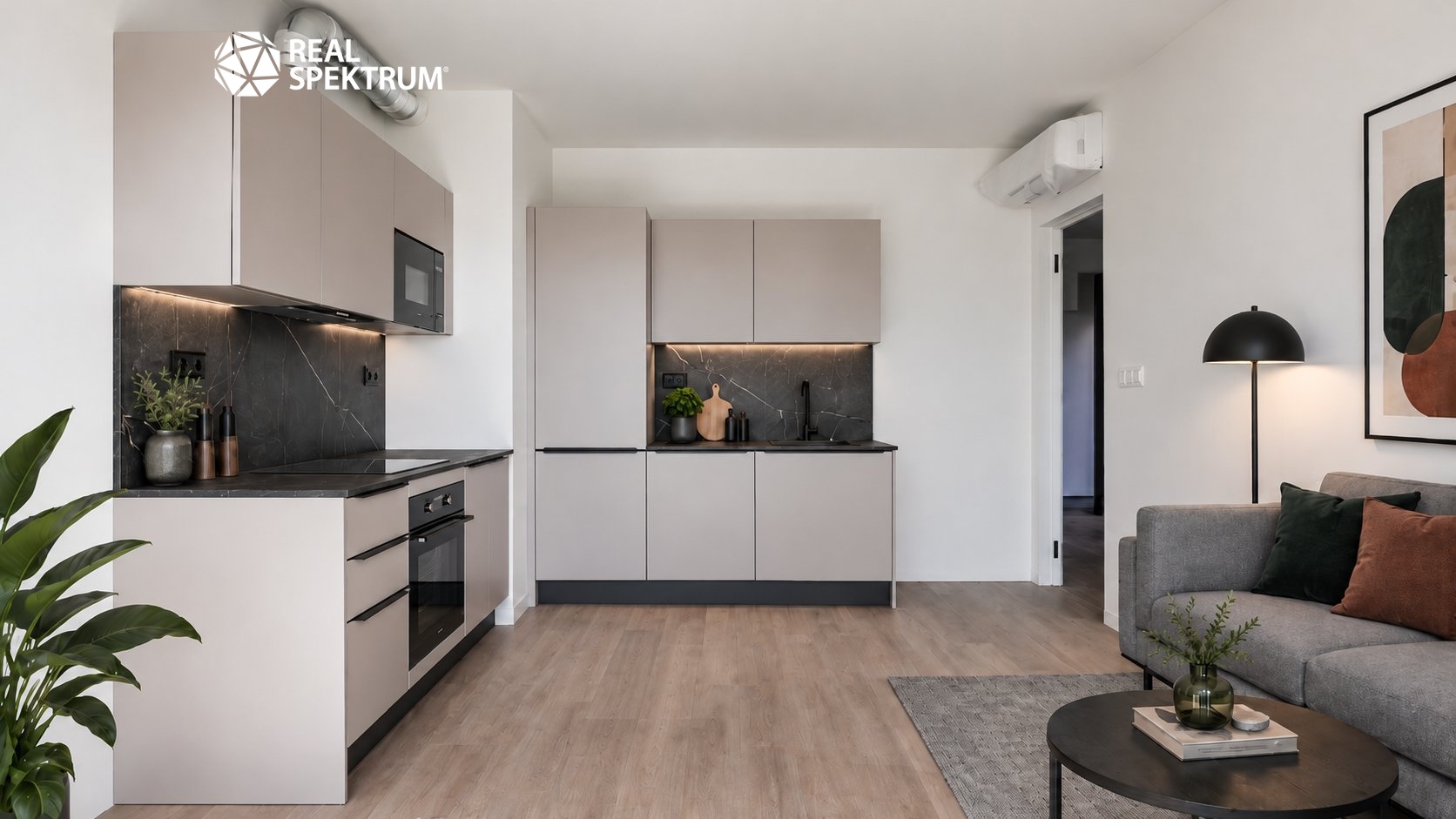 3+kk Moderní minimalistický obývací pokoj s kuchyní
