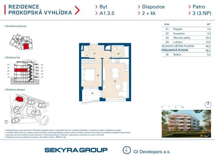Prodej bytu, 2+kk, 46 m²
