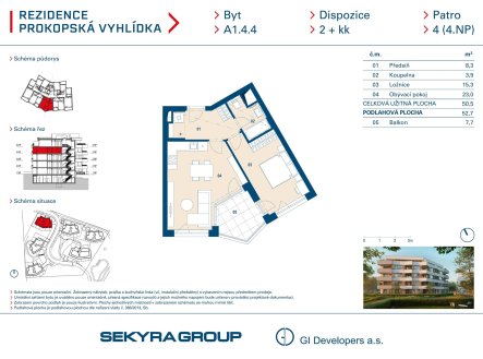 Prodej bytu, 2+kk, 50 m²