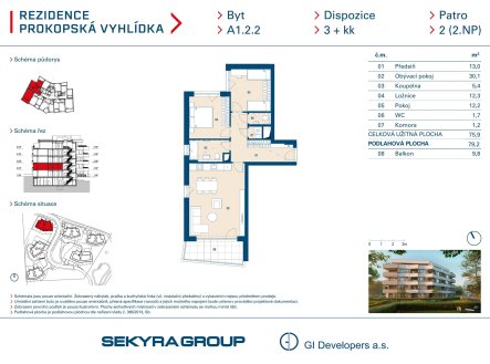 Prodej bytu, 3+kk, 76 m²