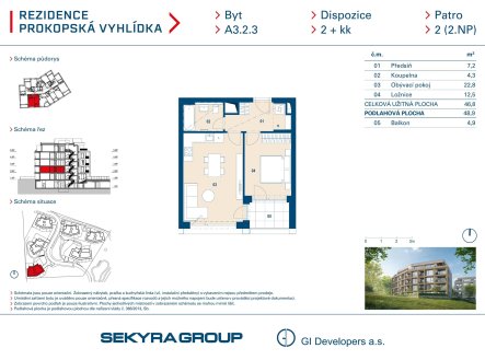 Prodej bytu, 2+kk, 47 m²