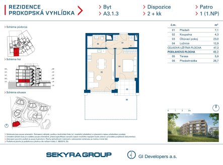 Prodej bytu, 2+kk, 47 m²