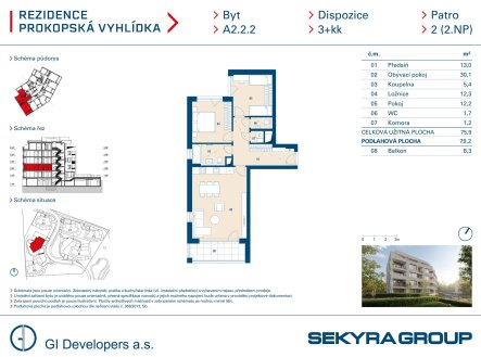 Prodej bytu, 3+kk, 76 m²