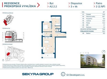 Prodej bytu, 3+kk, 76 m²