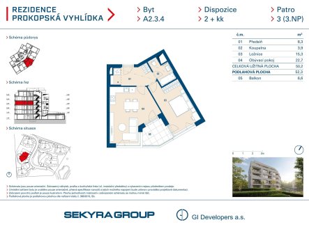 Prodej bytu, 2+kk, 50 m²