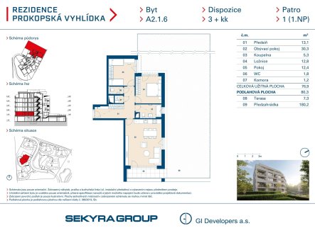 Prodej bytu, 3+kk, 77 m²