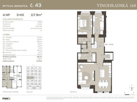 Prodej bytu, 3+kk, 118 m²