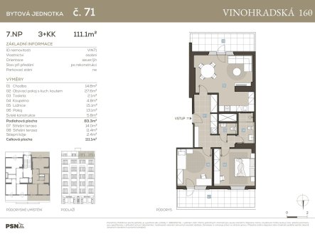 Prodej bytu, 3+kk, 111 m²