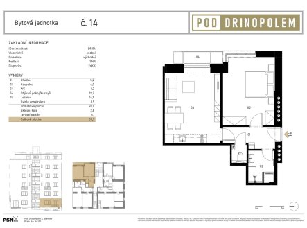 Prodej bytu, 2+kk, 54 m²
