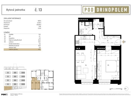 Prodej bytu, 2+kk, 63 m²