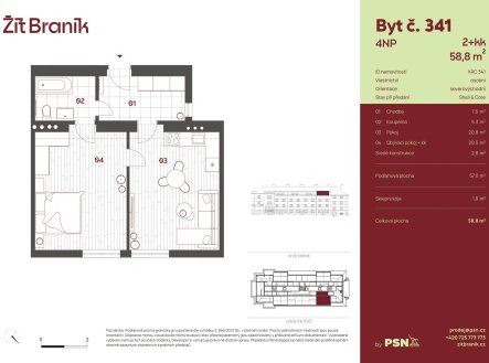 Prodej bytu, 2+kk, 59 m²