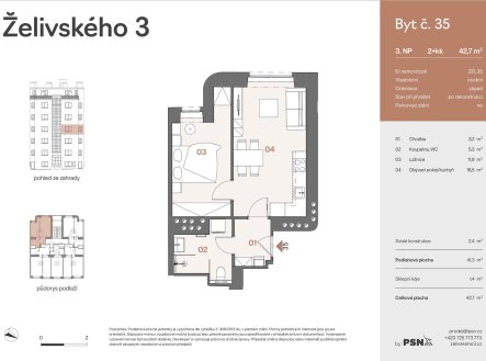 Prodej bytu, 2+kk, 43 m²