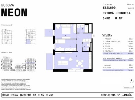 Prodej bytu, 3+kk, 79 m²