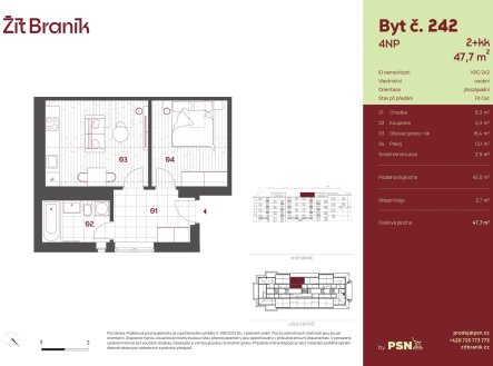 Prodej bytu, 2+kk, 48 m²
