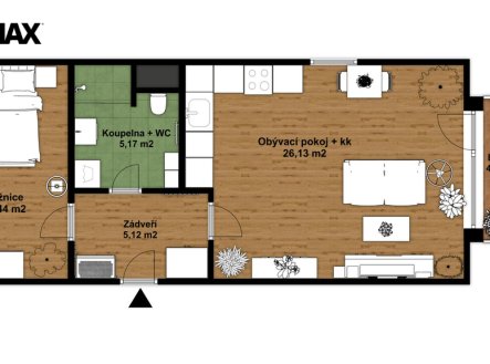 Pronájem bytu, 2+kk, 51 m²