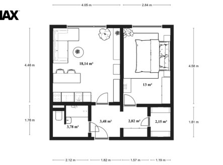 Pronájem bytu, 2+kk, 47 m²