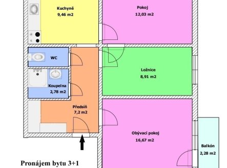 Pronájem bytu, 3+1, 58 m²