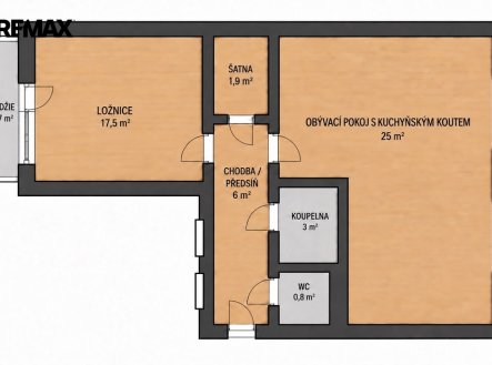 Půdorys bytu | Prodej bytu, 2+kk, 54 m²