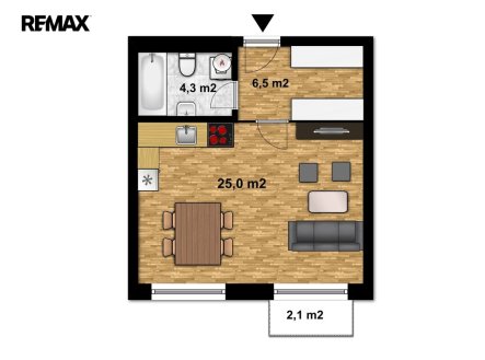 Pronájem bytu, 1+kk, 38 m²