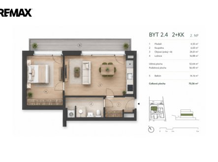 Pronájem bytu, 2+kk, 70 m²