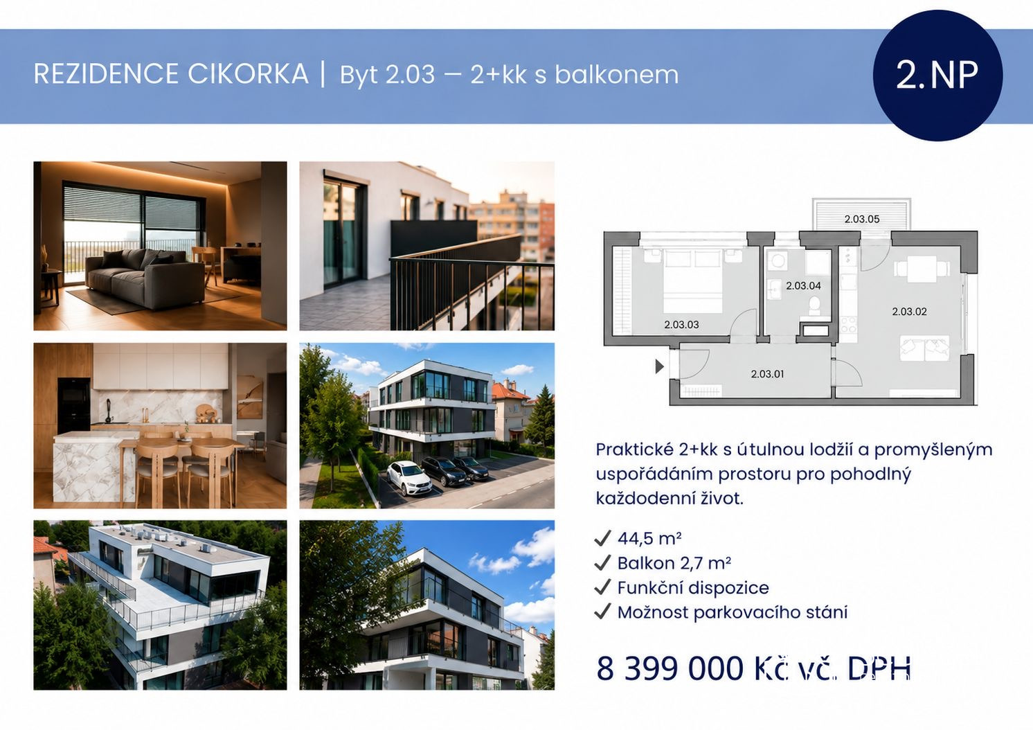 Prodej bytu 2+kk s balkonem – Rezidence Cikorka, Praha – Modřany