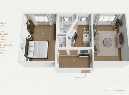 Prodej bytu, 2+1, 53 m²