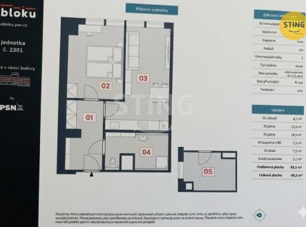 Prodej bytu, 3+1, 70 m²