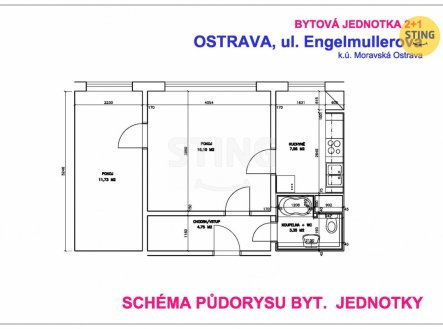 Pronájem bytu, 2+1, 44 m²