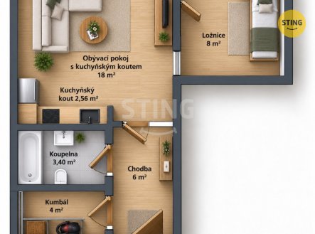 Prodej bytu, 2+kk, 42 m²