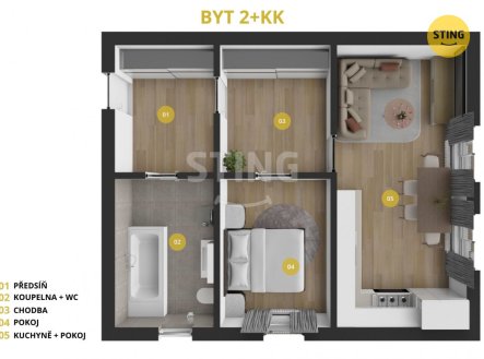 Pronájem bytu, 2+kk, 52 m²