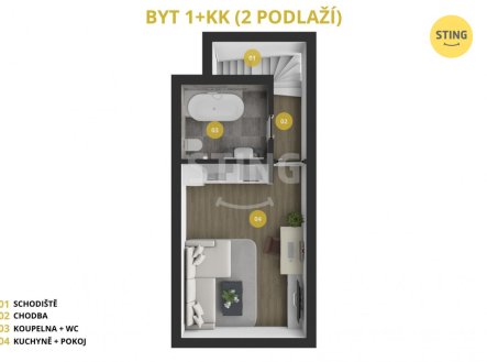 Pronájem bytu, 1+kk, 47 m²