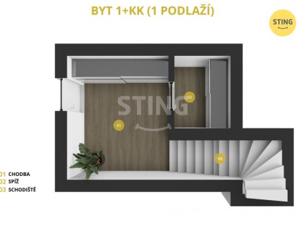 Pronájem bytu, 1+kk, 47 m²