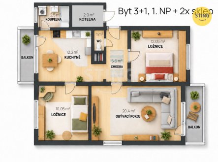 Prodej bytu, 3+1, 79 m²