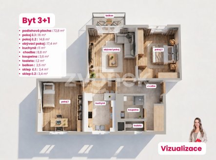 Prodej bytu, 3+1, 82 m²