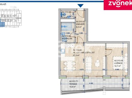Pronájem bytu, 2+kk, 55 m²
