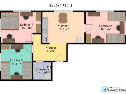 2D | Pronájem bytu, 3+1, 72 m²