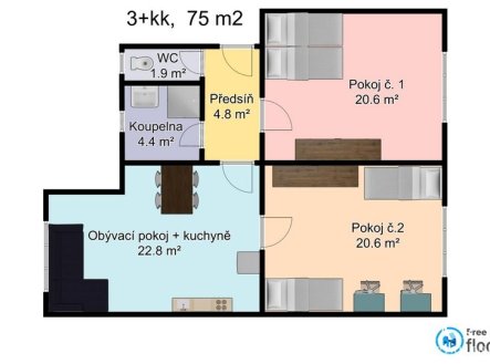 Pronájem bytu, 3+kk, 75 m²