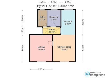 Pronájem bytu, 2+1, 58 m²
