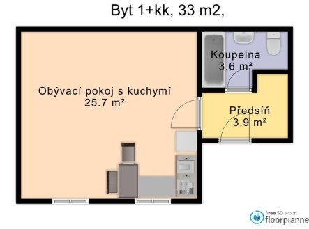 Pronájem bytu, 1+kk, 32 m²
