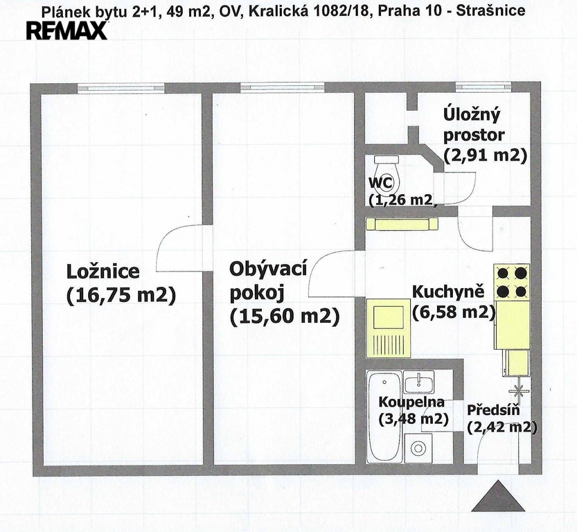 3. 2D půdorys bytu 2+1