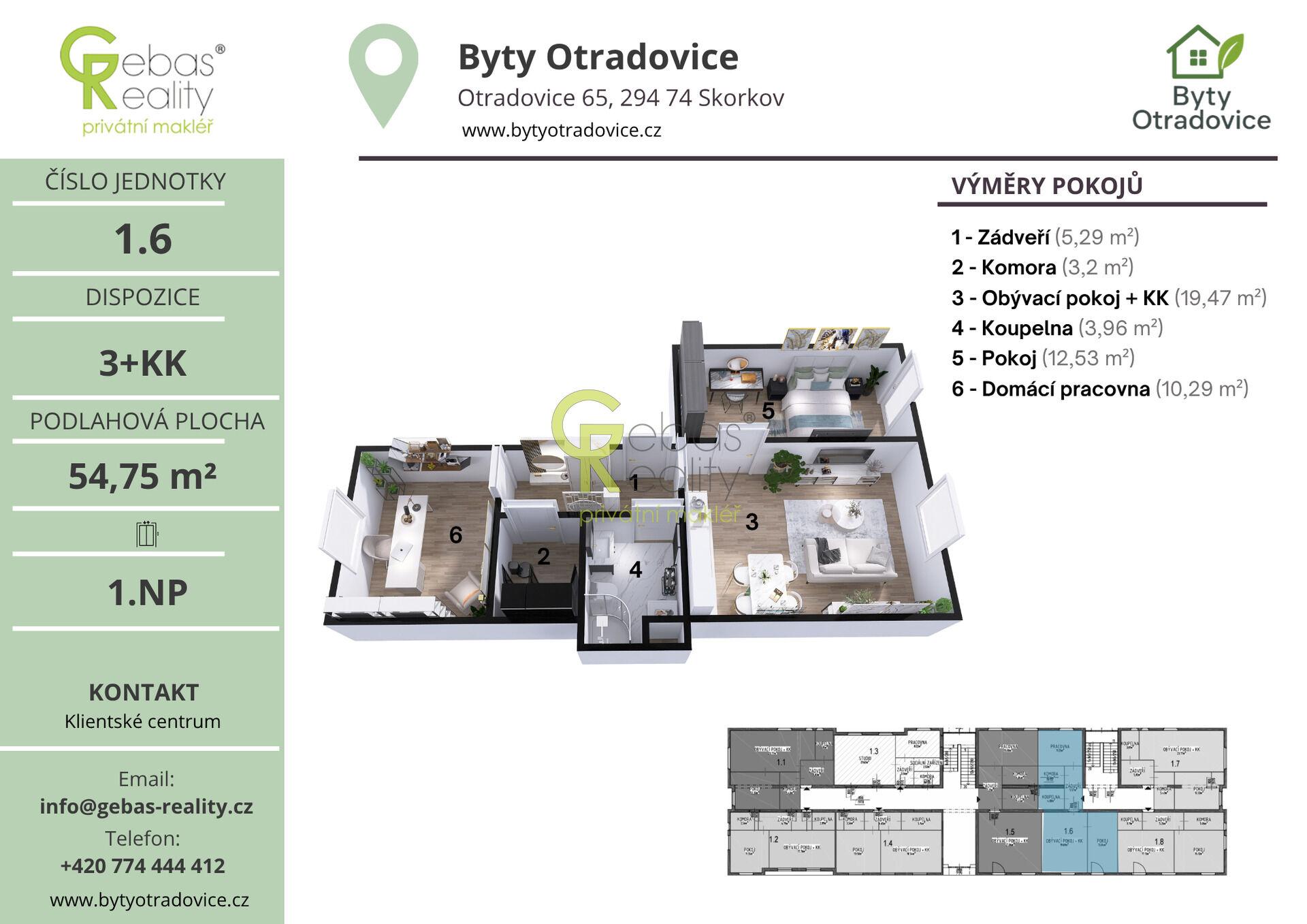 Nový byt 3+kk v projektu Byty Otradovice u Brandýsa nad L. vč. sklepa a parkovacího stání v ceně