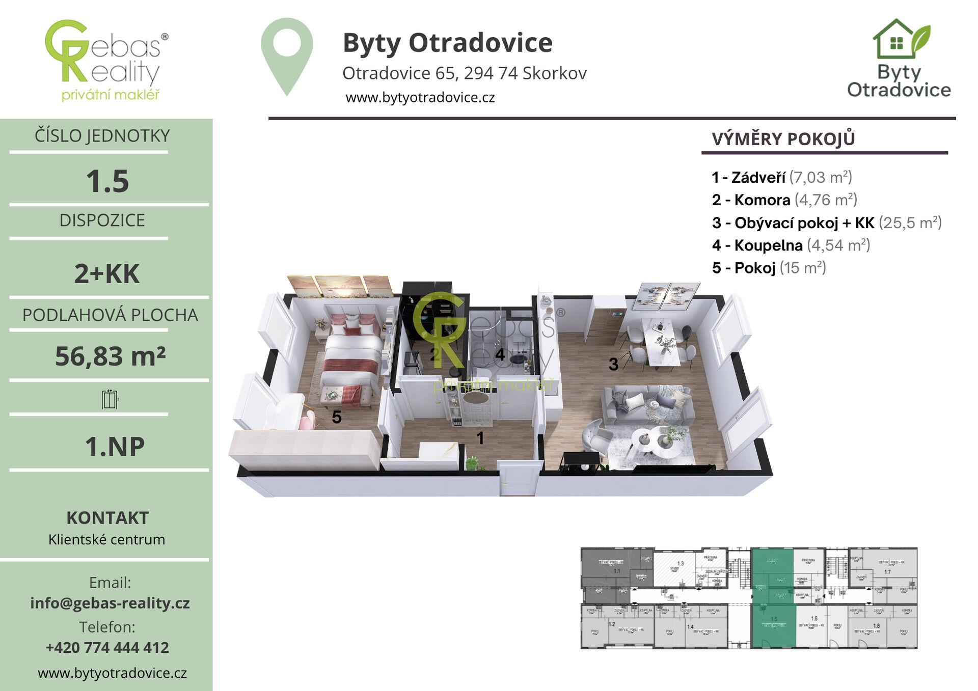 Nový byt 2+KK v projektu Byty Otradovice u Brandýsa nad L. vč. sklepa a parkovacího stání v ceně