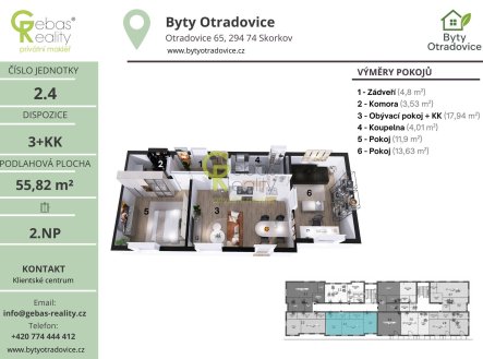 Prodej bytu, 3+kk, 56 m²