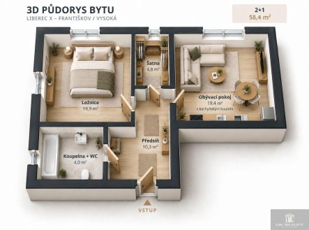 Prodej bytu, 2+1, 58 m²
