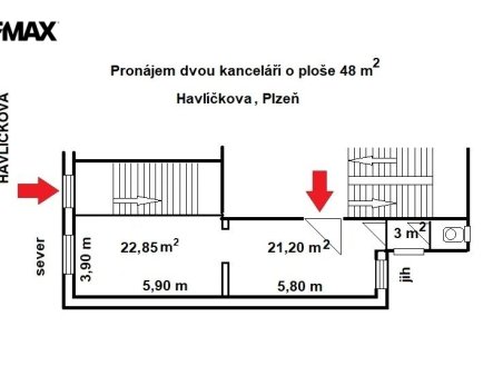Pronájem kanceláře, 48 m²