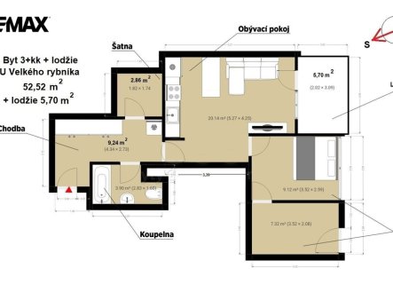 Pronájem bytu, 3+kk, 52 m²