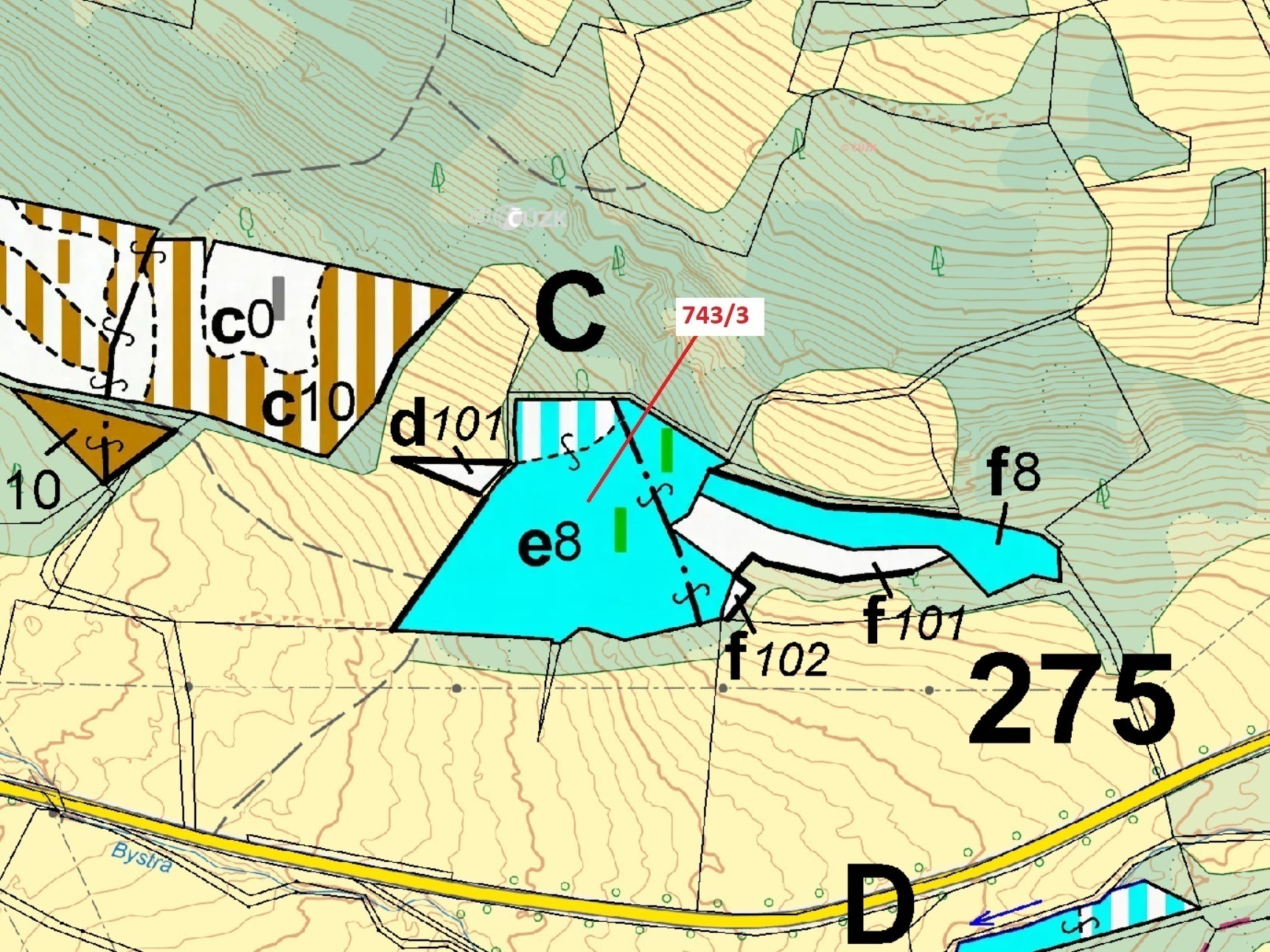 Lesní pozemek o výměře 12 778 m2, podíl 1/1, katastrální území Kerhartice, obec Česká Kamenice, obec